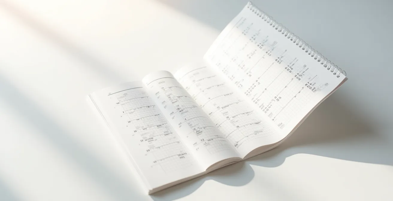 Overhead view of calendar pages fanning out showing progression of months